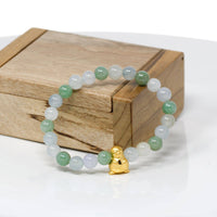 Baikalla Jewelry 24k Gold Jadeite Beads Bracelet Genuine High-quality Jade Jadeite Bracelet Bangle with 24k Yellow Gold Penguin Charm #410
