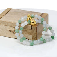 Baikalla Jewelry 24k Gold Jadeite Beads Bracelet Genuine High-quality Jade Jadeite Bracelet Bangle with 24k Yellow Gold Penguin Charm #410