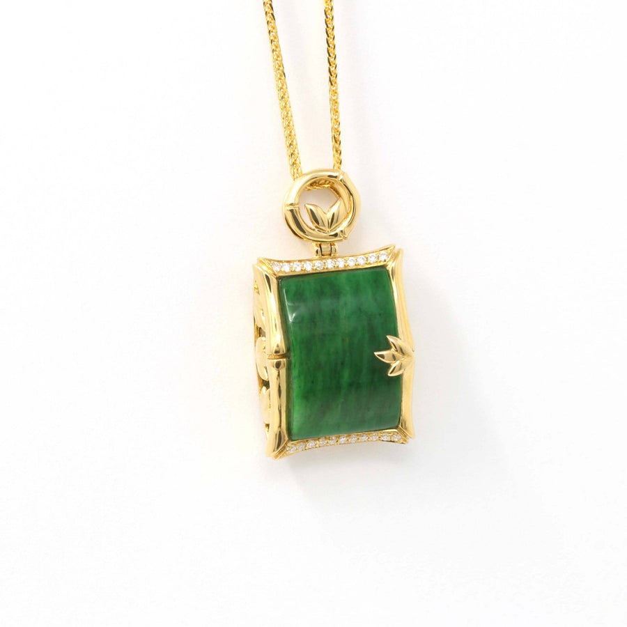 Baikalla Jewelry 18k Gold Jadeite Necklace 18K Yellow Gold 18k White Gold Genuine Burmese Jadeite Bamboo Pendant Necklace With Diamond