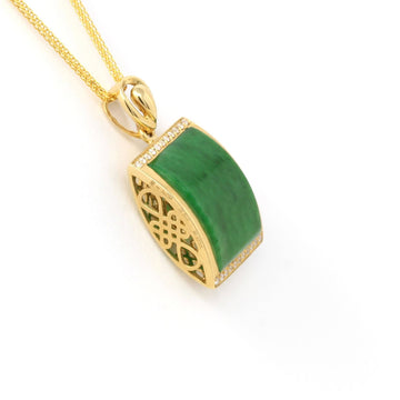 Baikalla Jewelry 18k Gold Jadeite Pendant 18K Yellow Gold 18k White Gold Genuine Burmese Jadeite RuYi Pendant Necklace With Diamond