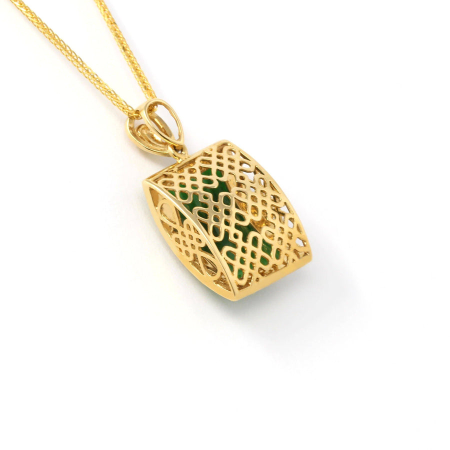 Baikalla Jewelry 18k Gold Jadeite Pendant 18k White Gold Genuine Burmese Jadeite RuYi Pendant Necklace With Diamond