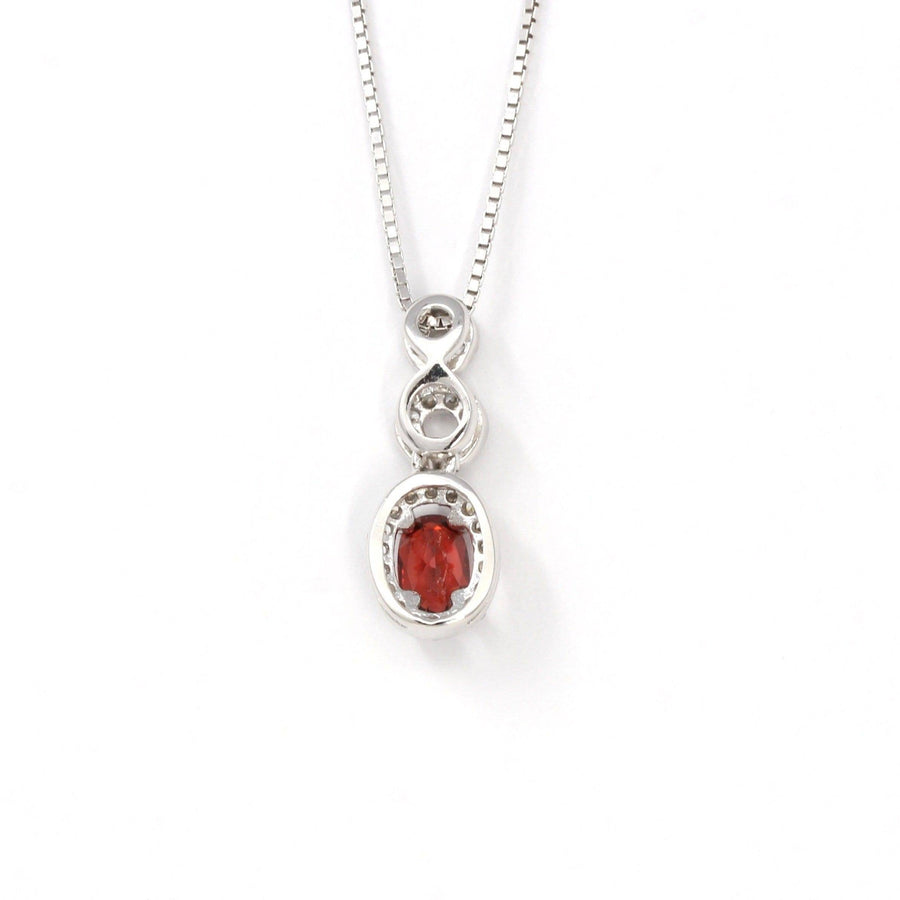 Baikalla Jewelry Garnet Necklace Sterling Silver Natural Oval Garnet Necklace With CZ