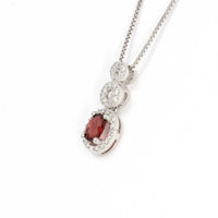 Baikalla Jewelry Garnet Necklace Sterling Silver Natural Oval Garnet Necklace With CZ
