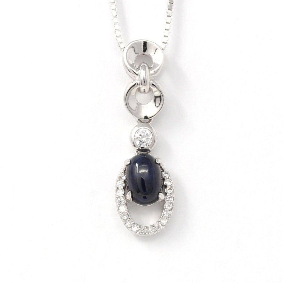 Baikalla Jewelry Sterling Silver Sapphire Necklace Baikalla™ "Janice" Sterling Silver Natural Sapphire Necklace With CZ