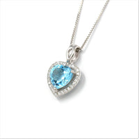 Baikalla Jewelry Silver Topaz Necklace Sterling Silver Natural Topaz Love Heart Pendant Necklace With CZ