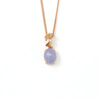 Baikalla Jewelry 18k Rose Gold Genuine Burmese Lavender Jadeite  Pendant Necklace With Diamond