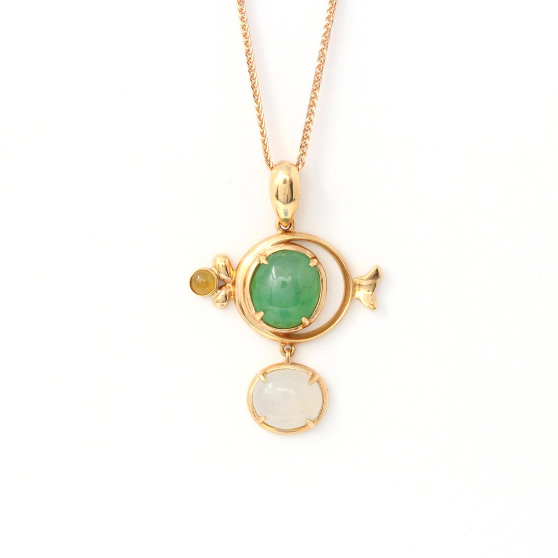 Baikalla Jewelry 18k Gold Jadeite Necklace 18k Rose Gold Genuine Burmese Jadeite " Fish" Pendant Necklace