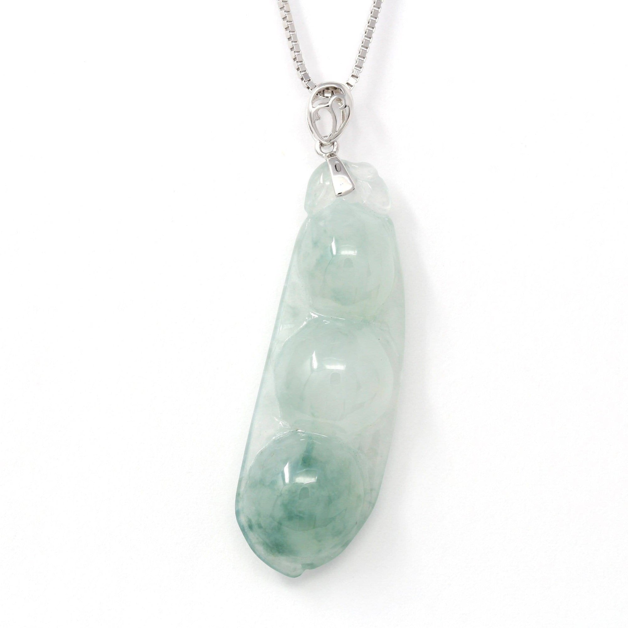 Baikalla Jewelry 18k Gold Jadeite Necklace Genuine Burmese Ice Blue Jadeite Pendant with 18k White Gold Bail