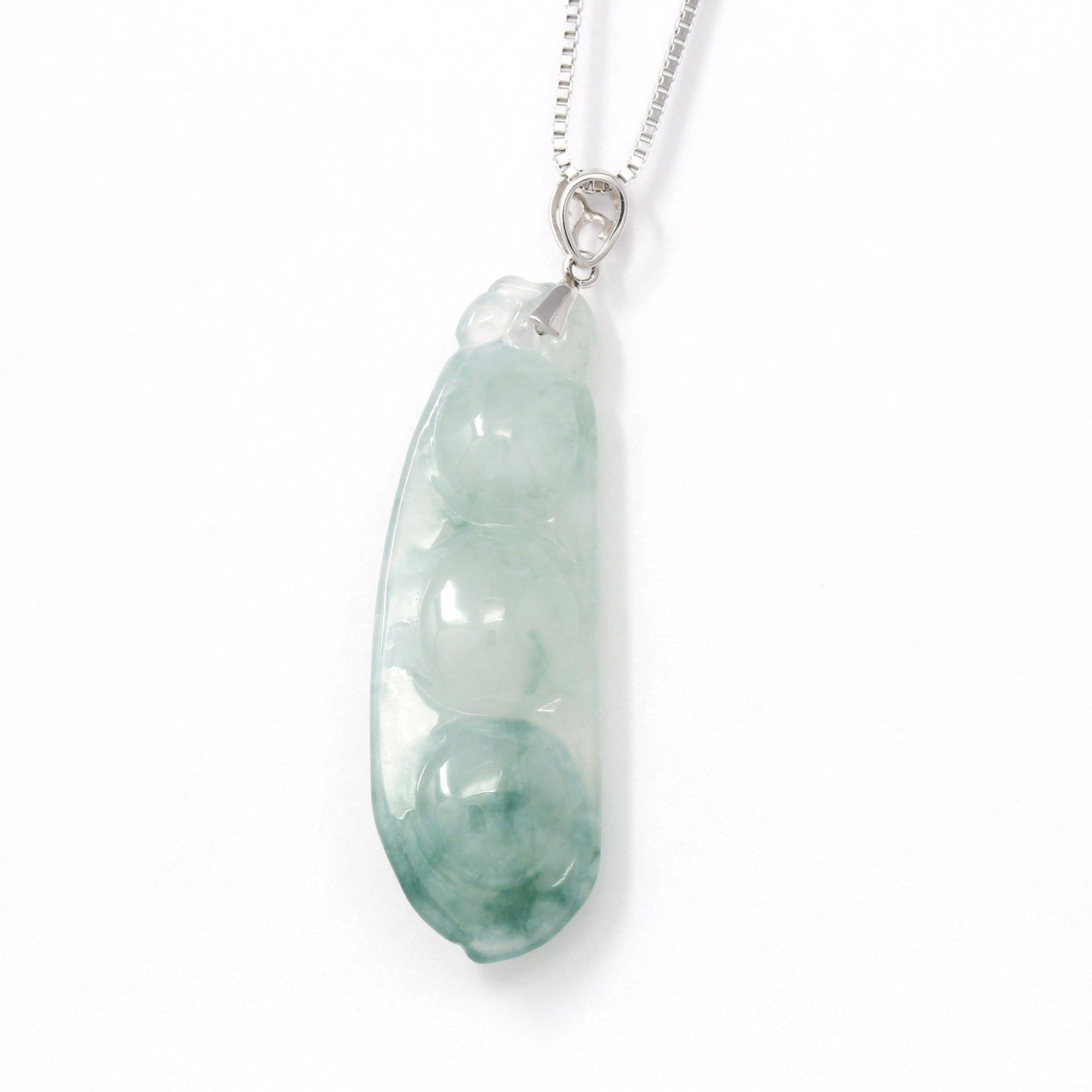 Baikalla Jewelry 18k Gold Jadeite Necklace Genuine Burmese Ice Blue Jadeite Pendant with 18k White Gold Bail