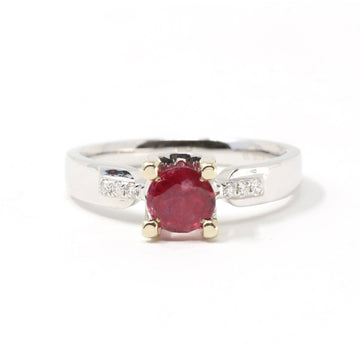 Baikalla Jewelry Gold Ruby Ring 18k White Gold Natural Round Ruby Diamond Engagement Ring