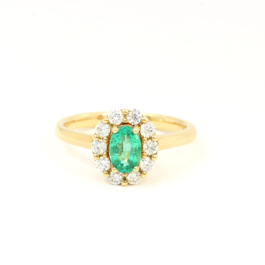 Baikalla Jewelry Gold Emerald Ring 18k Yellow Gold Genuine Emerald Diamonds Halo Ring