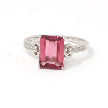 Baikalla Jewelry Gold Tourmaline Ring 18k White Gold Natural Pink Tourmaline Diamond Ring