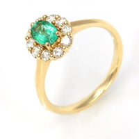 Baikalla Jewelry Gold Emerald Ring 5.25 18k Yellow Gold Genuine Emerald Diamonds Halo Ring