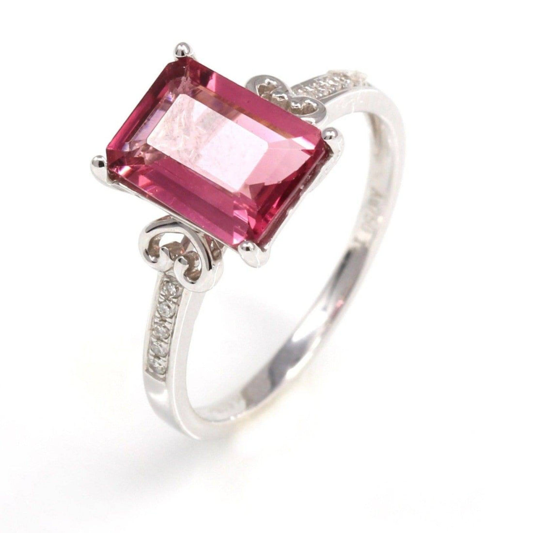 Baikalla Jewelry Gold Tourmaline Ring 6.5 18k White Gold Natural Pink Tourmaline Diamond Ring
