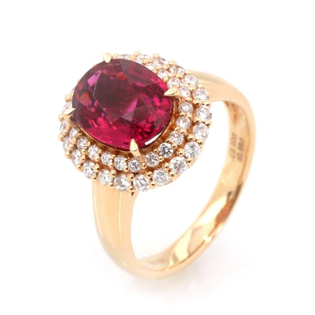 Baikalla Jewelry gold tourmaline ring 6.5 18k Rose Gold Natural Red Tourmaline with Diamonds Halo Ring