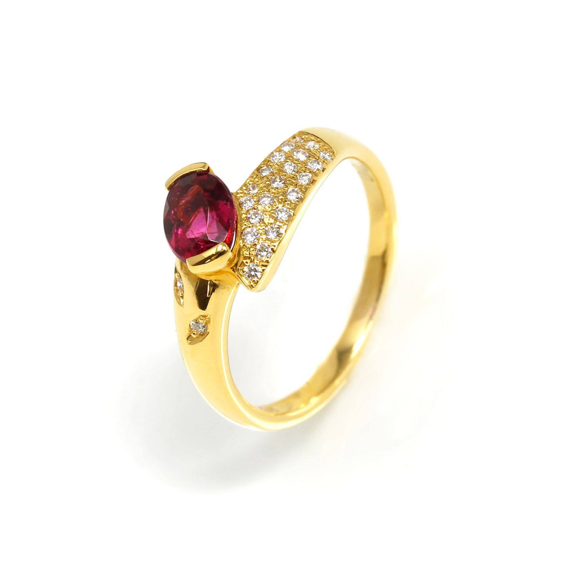 Baikalla Jewelry Gold Ruby Ring 6.5 18k Yellow Gold Natural Oval Ruby Diamond Anniversary Ring #R14