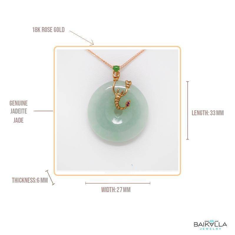 Baikalla Jewelry Gold Jadeite Pendant 18k Rose Gold Genuine Burmese Jadeite Constellation (Scorpio) Necklace Pendant with Ruby