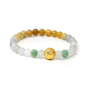 Baikalla Jewelry 24k Gold Jadeite Beads Bracelet Genuine High-quality Jade Jadeite Bracelet Bangle with 24k Yellow Gold Star Ball Charm Colorful  #417