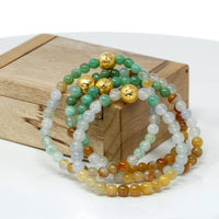 Baikalla Jewelry 24k Gold Jadeite Beads Bracelet Genuine High-quality Jade Jadeite Bracelet Bangle with 24k Yellow Gold Star Ball Charm Colorful  #417