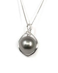 Baikalla Jewelry Gold Pearl Necklace 18k White Gold Round Black Tahitian South Sea Cultured Pearl & Diamond Michelle Pendant Necklace for Women in AAA Quality