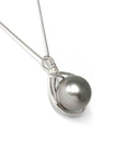 Baikalla Jewelry Gold Pearl Necklace 18k White Gold Round Black Tahitian South Sea Cultured Pearl & Diamond Michelle Pendant Necklace for Women in AAA Quality